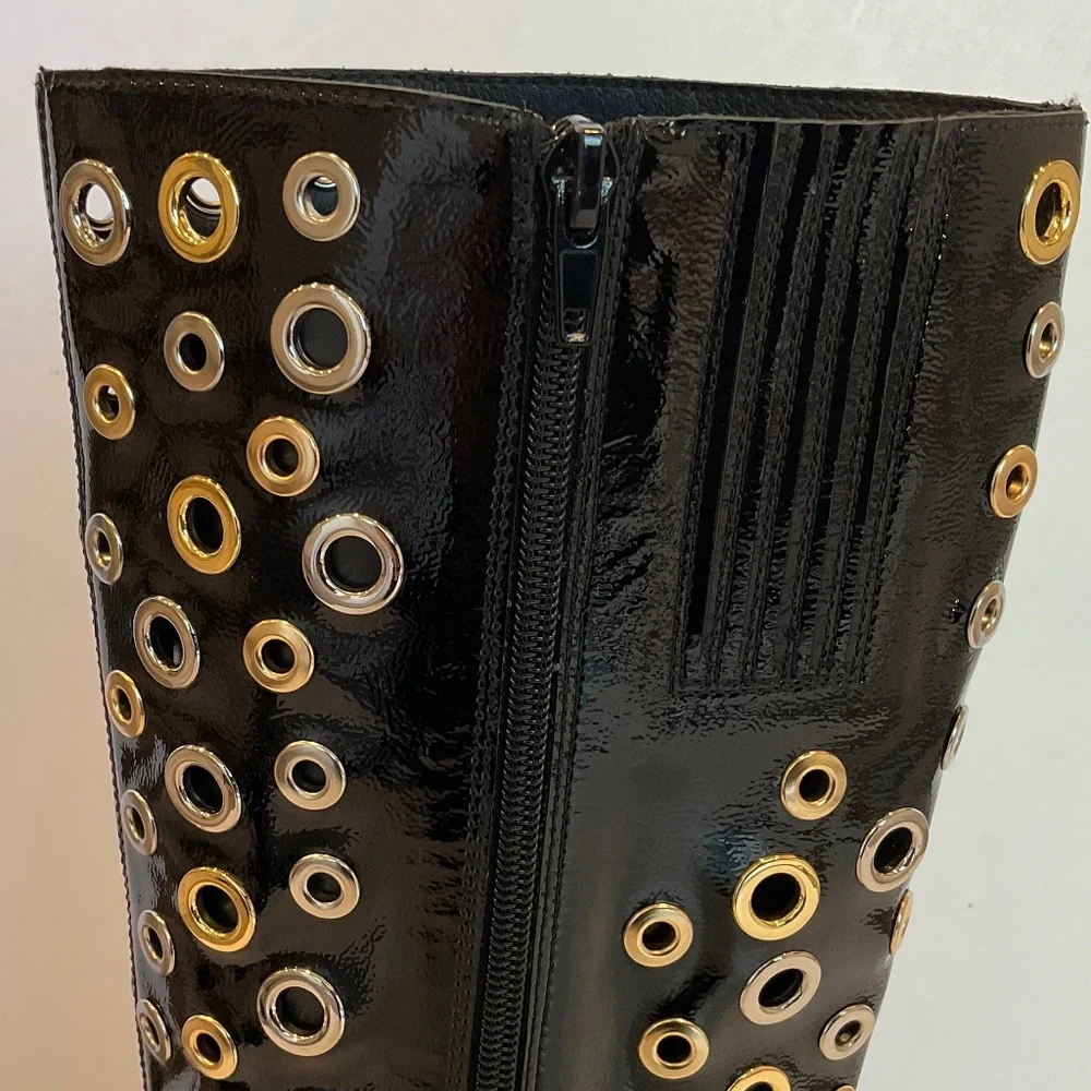 JEFFREY CAMPBELL Holey Pointed Toe Grommet Detail Tall  Boots Size 7.5 NWT